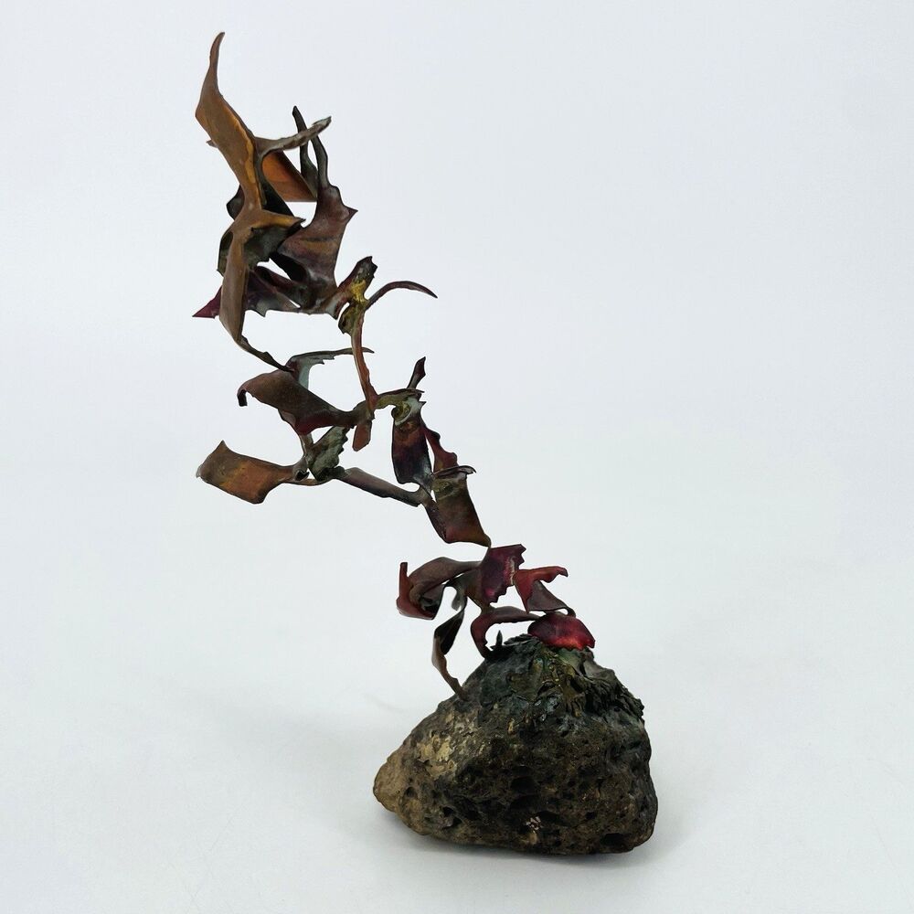 Vtg MCM Brutalist Torch Cut Copper Birds in Flight Sculpture Lava Rock Base 7.5"